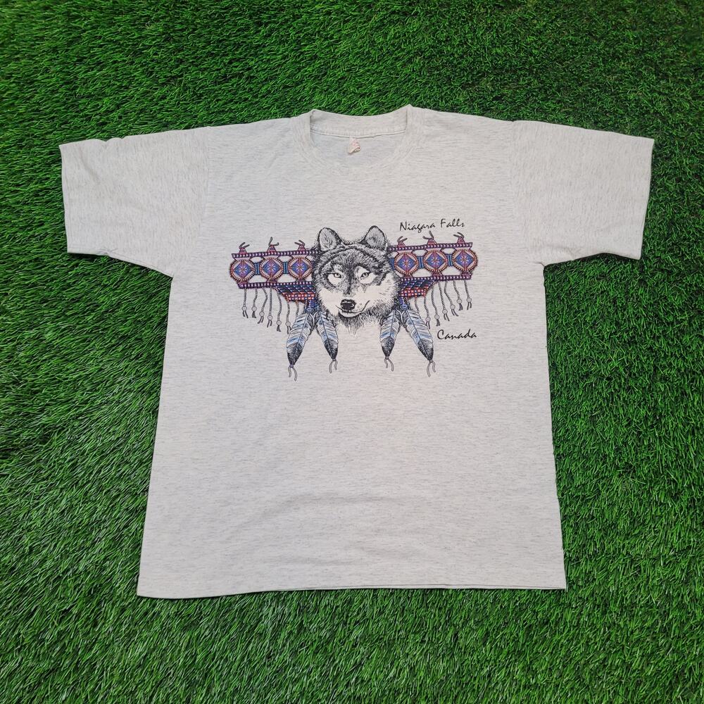 VTG 90s Wolf T-Shirt Single Stitch Nature Tee Niagara Falls Mens Medium
